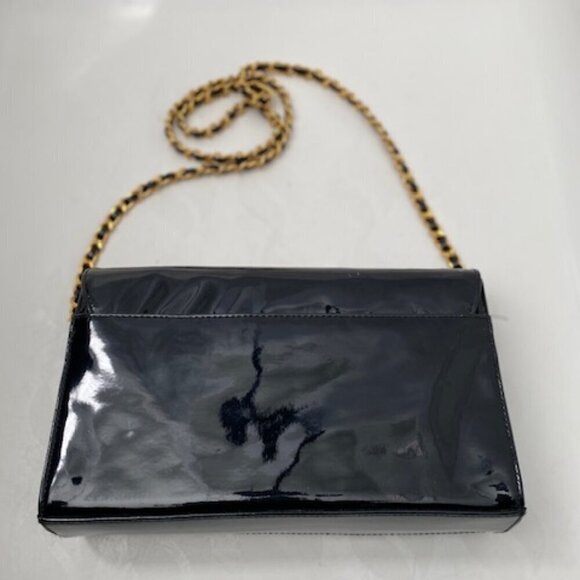 VINTAGE Giani Bernini Black Patent Faux Leather Crossbody Handbag Purse - Picture 7 of 16